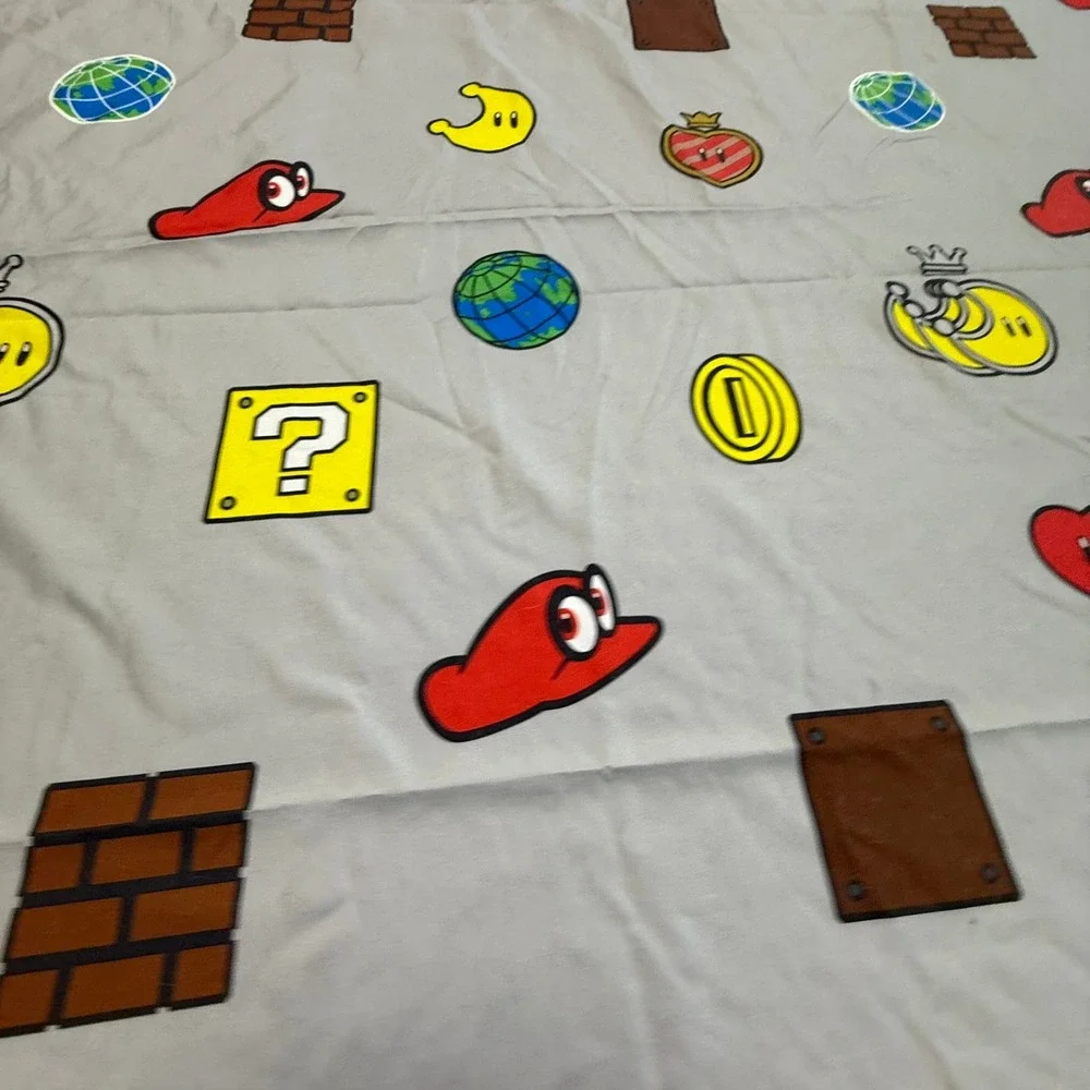 Nintendo Super Mario Odyssey Twin Flat Sheet Cappy Power Moon Gray Bedding